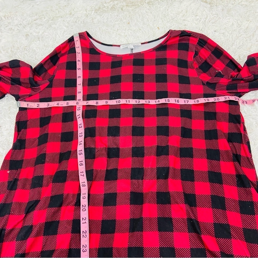 Celebrate together Red and Black buffalo Plaid Long Sleeve stretch mini Dress XL - Picture 11 of 13